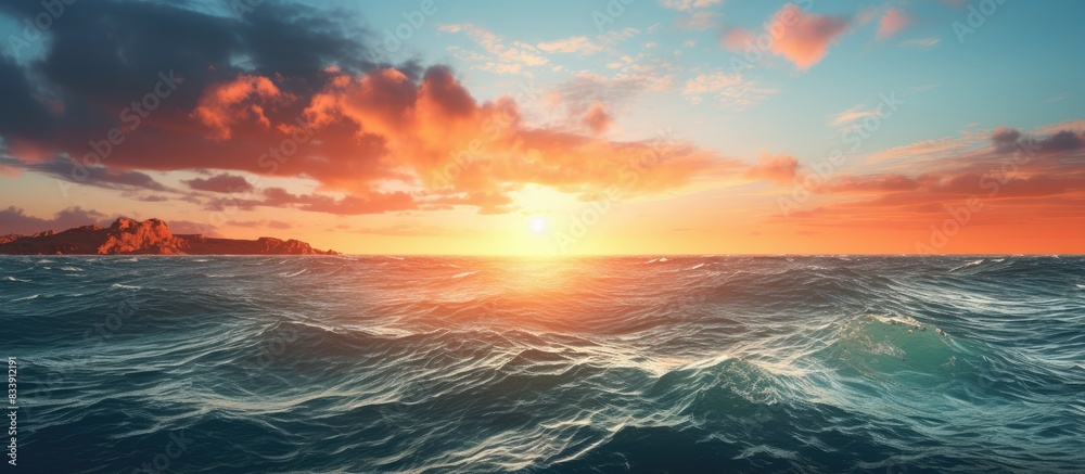 Aufkleber Sun setting over the ocean with copy space image.