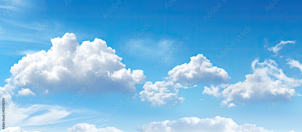 Poster sunny blue sky with a fluffy white cloud in a serene setting, ideal for a copy space image.