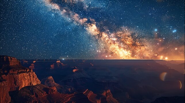 Night sky over the Grand Canyon. Generative AI.