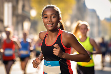 Women's athletics, participating in the marathon in athletics. The Concept of Sports Life. healthy lifestyle.