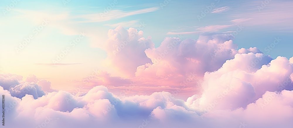 Poster Soft focus pastel-colored clouds create a dreamy backdrop with ample copy space image.