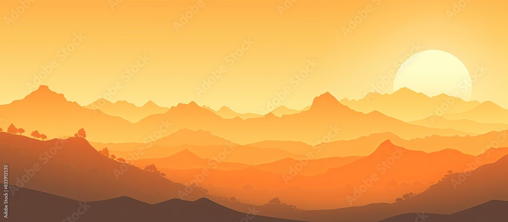 Aufkleber vibrant nature background with gradient orange and yellow sunset over silhouetted mountains. ideal f