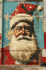 A painting of Santa Claus with a red hat and beard.