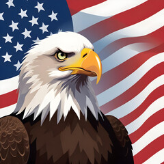 Fototapeta premium American bald eagle with american flag background