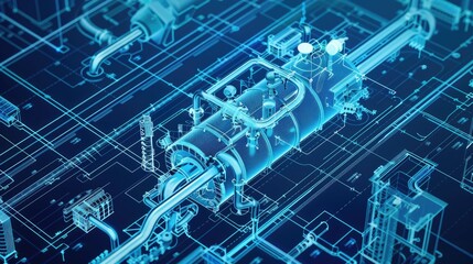 Fototapeta premium A detailed illustration of a machine on a blueprints page, suitable for architectural or engineering purposes