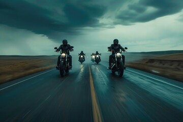 Group of motorcyclists riding on a road