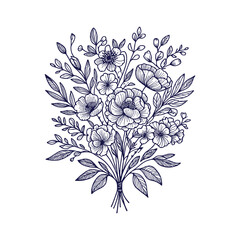 Flat design flower silhouettes and leaves floral element design vector template illustration