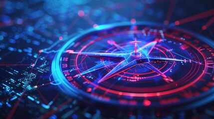 abstract futuristic compass with digital lines