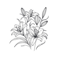 Flat design flower silhouettes and leaves floral element design vector template illustration