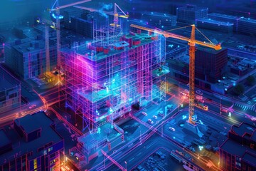 Urban landscape with various building under construction, perfect for use in presentations, articles or social media posts about urban development, infrastructure and architecture