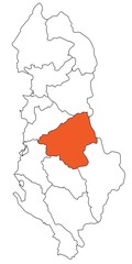 Outline of the map of the region of Albania - Qarku i Elbasanit, Elbasan