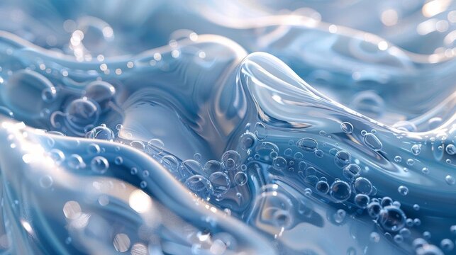 Endlessly looping abstract liquid scene with bubbles, executed in a minimalist style with a gentle background, suitable for screensavers or digital decor