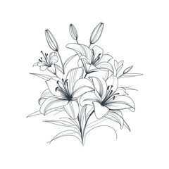 Flat design flower silhouettes and leaves floral element design vector template illustration