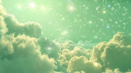 beautiful soft yellow and green gradient color cloudy sky fluffy cloudy sky with shinny stars on sky 