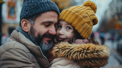 A man cradling a little girl in his arms, a heartwarming moment of love and care