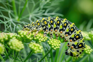 A close-up shot of a caterpillar resting on a leaf, with intricate details visible