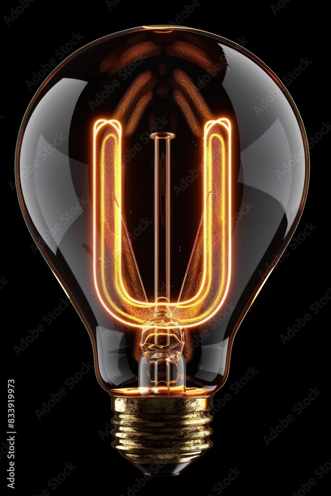 Poster a bright light bulb on a dark background, ideal for use in product photography or as a design elemen