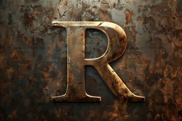A metal letter R on a rusty surface, suitable for use in vintage or industrial-themed designs