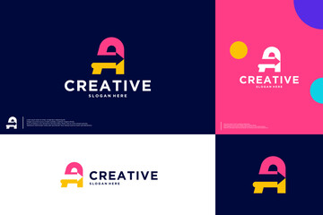 Fototapeta premium letter A initials and arrows, combination logo concept, modern abstract, logo design template.