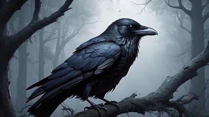 Fototapeta premium raven on a branch 