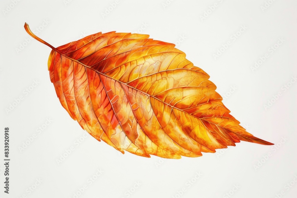 Poster a detailed view of a single leaf on a white surface