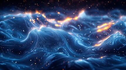 Obraz premium An ethereal underwater abstract, sunlight creating twinkling effects on the surface, deep blue sea, serene and mesmerizing, soft glow, vibrant colors, high contrast, hd quality.