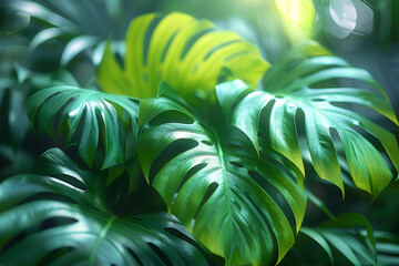 Obraz premium abstract green leaf texture, nature background, tropical leaf