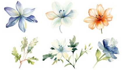 Vibrant Watercolor Flowers on White Background for Tropical Decor Generative AI