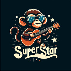 vector cool animals playing guitar t-shirt design concept