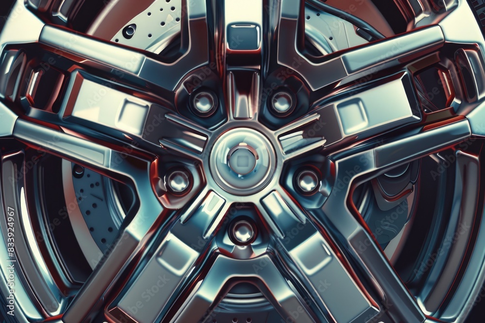 Poster a close-up shot of a car's wheel on a black background, ideal for use in automotive or design contex