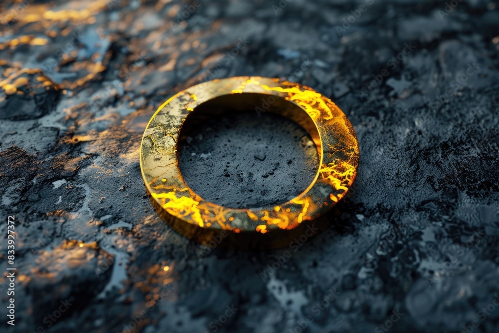 Poster A close-up view of a ring resting on a rocky surface, perfect for using as a design element or in a photo shoot