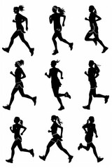 A silhouette of a woman running in motion, captured from the side