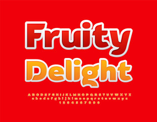 Vector advertising Banner Fruity Delight. Stylish Red Font. Artistic  Alphabet Letters and Numbers set.