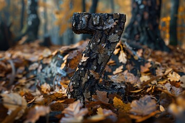 Fototapeta premium A close-up of a tree trunk with the number 7 carved into it, found in a forest or woods