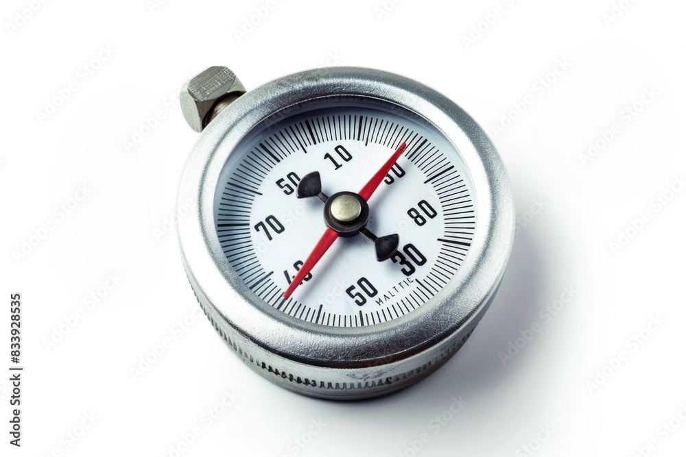 Poster A close-up image of a compass on a white surface, useful for illustrating navigation concepts or adding texture to designs