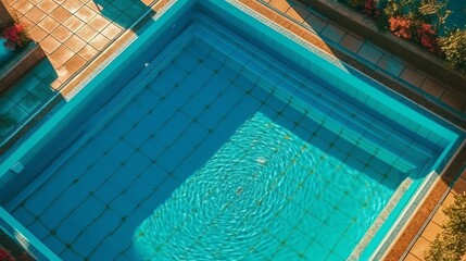 Obraz premium Swimming pool with clear blue water. Top view of swimming pool