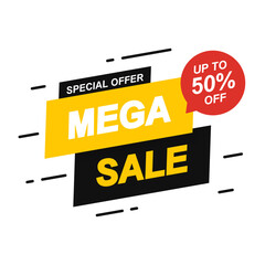 Special offer banner, mega sale up to 50% off