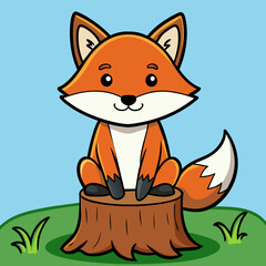 Obraz premium Fox sitting on tree stump vector illustration 