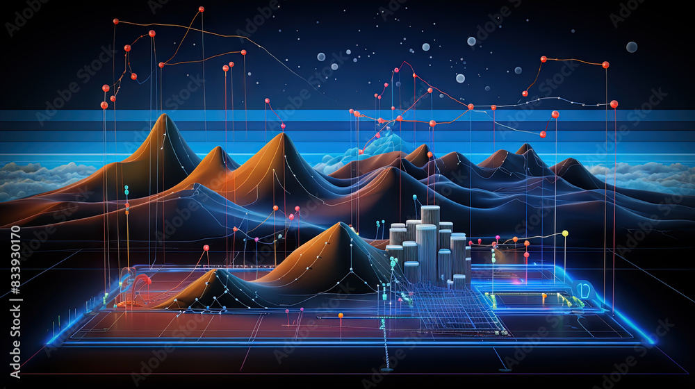 Poster Abstract business graph in mountain style. Data connection concept element for business