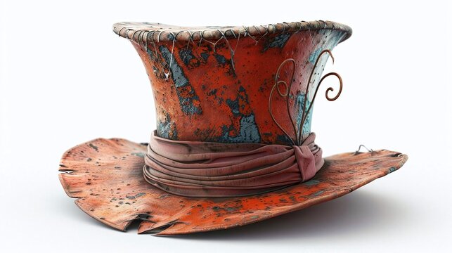 Generate a realistic Mad Hatter hat with a spooky twist, isolated on a white background