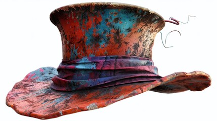 Generate a realistic Mad Hatter hat with a spooky twist, isolated on a white background