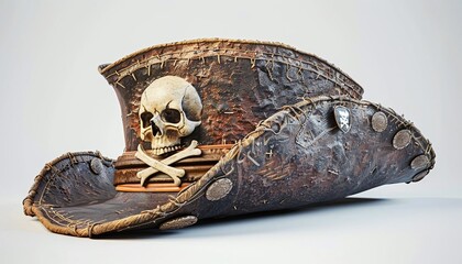 Fototapeta premium Generate a realistic pirate hat with a skull and crossbones, isolated on a white background