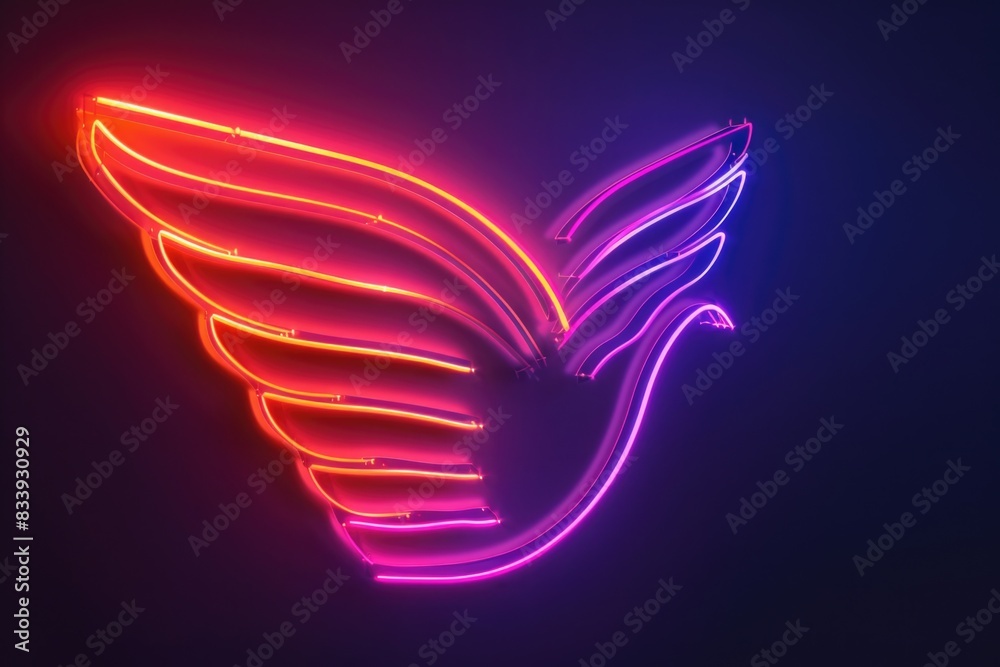 Poster a neon bird with colorful wings against a dark and mysterious backdrop