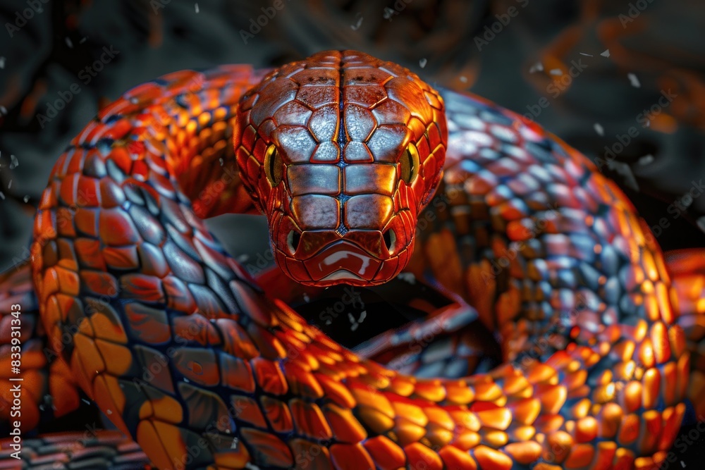 Poster a close-up view of a sculpture depicting a snake