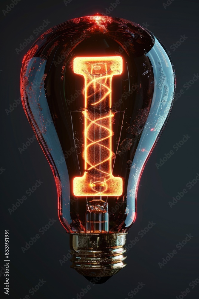 Poster a glowing light bulb with a visible letter t symbol inside, useful for various illustrations and des