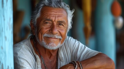 Warm Portrait of a Smiling Latinx Elderly Man Generative AI