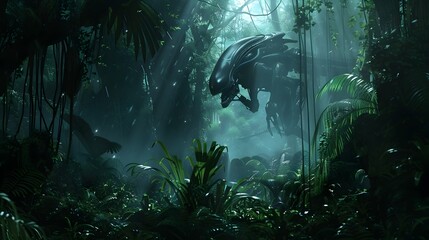 Fototapeta premium Lurking Alien Predator in a SciFi Jungle