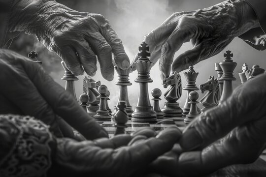 Group of people engaged in a game of chess