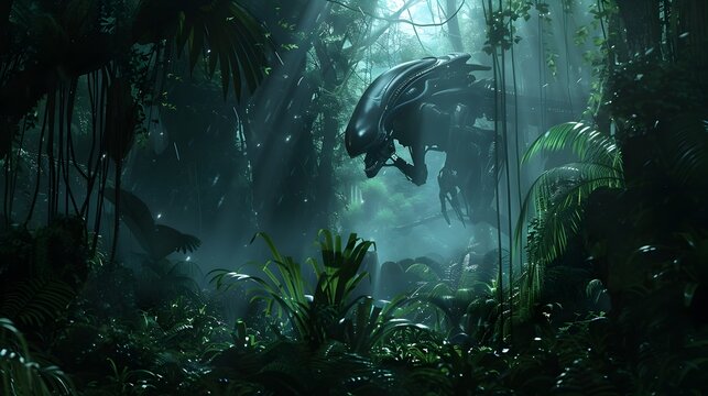 Lurking Alien Predator in a SciFi Jungle