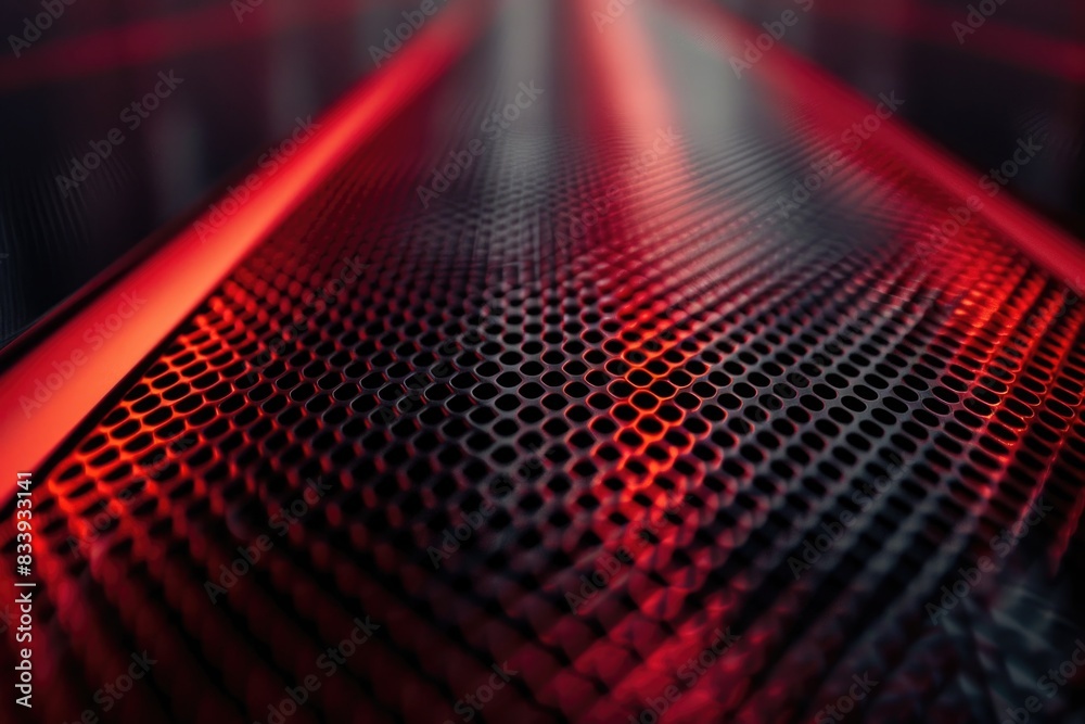 Aufkleber Close-up of a metal surface illuminated by red lights, suitable for use in technology or industrial scenes